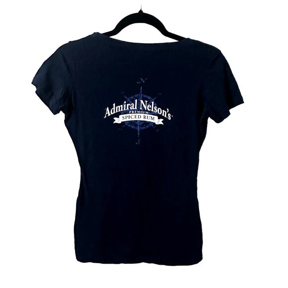 Admiral Nelson's Spiced Rum Navy Blue V Neck Graphic Tee Shirt Women's Sz Medium - Picture 1 of 6